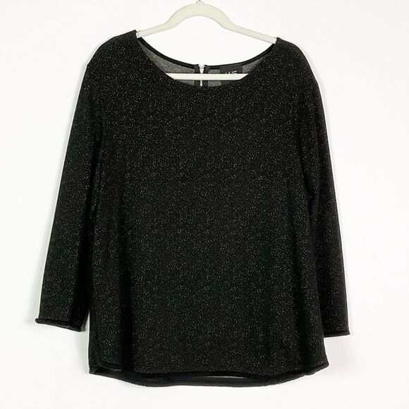 W5 Black Print Long Sleeve Top, Manufacturer Frayed Sleeves and Hem, Women's XL - Picture 1 of 10